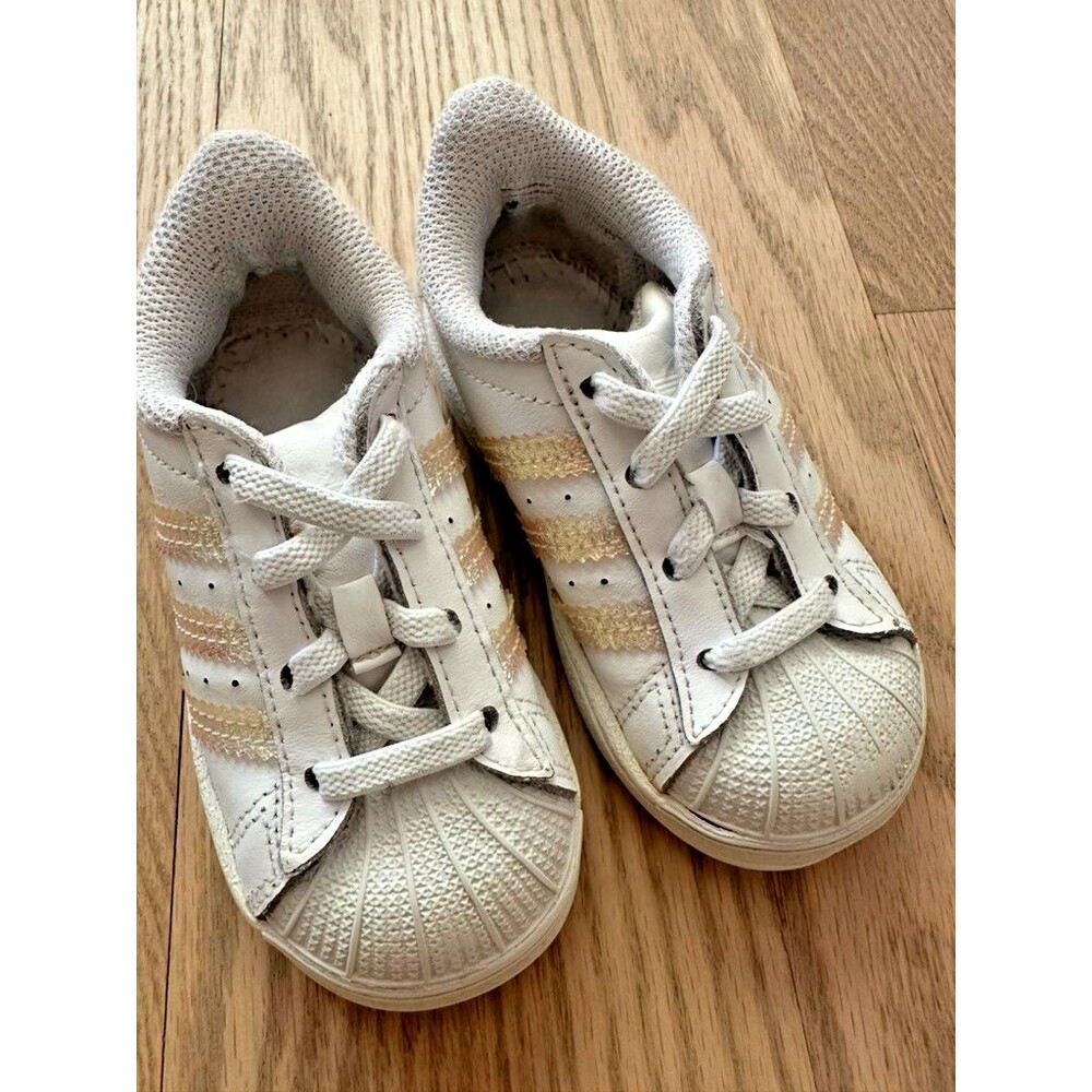 Adidas Superstar Toddler Sneakers White Iridescent Stripes Pre-Owned 5.5